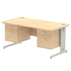 Impulse 1600x800mm Desk Maple Top Silver Leg + 2 Fixed Peds