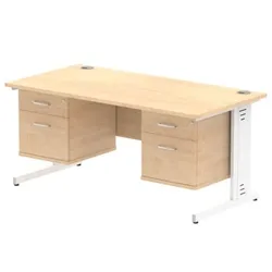 Impulse 1600x800mm Desk Maple Top White Leg + 2 Fixed Peds