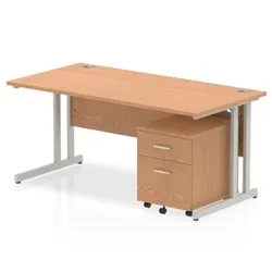 Impulse 1600x800mm Desk Oak Silver Cantilever Leg+ Mobile Ped