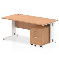 Impulse 1600x800mm Desk Oak WhiteCable Managed Leg+ Mobile Ped