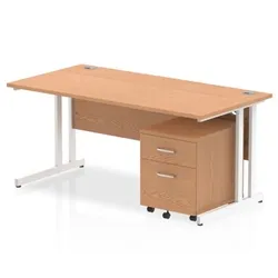 Impulse 1600x800mm Desk Oak WhiteCantilever Leg+ Mobile Ped