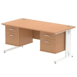 Impulse 1600x800mm Desk Oak WhiteLeg + 2 Fixed Peds