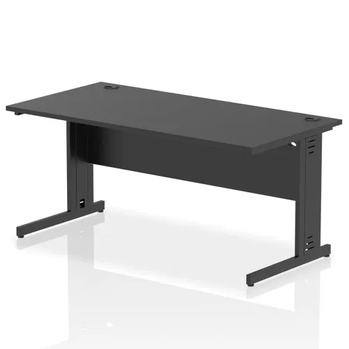 Impulse 1600x800mm Straight Desk Black Top Black Cable Managed Leg