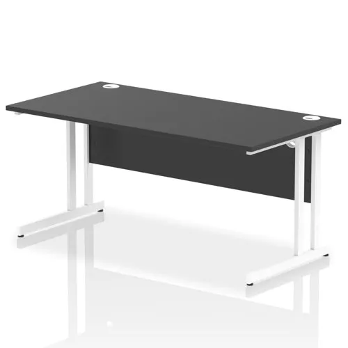 Impulse 1600x800mm Straight Office Desk Black Top White Cantilever Leg