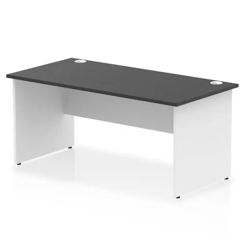 Impulse 1600x800mm Straight Office Desk Black Top White Panel End Leg