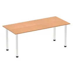 Impulse 1800mm Straight Table Oak Top Chrome Post Leg