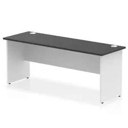 Impulse 1800x600mm Straight Office Desk Black Top White Panel End Leg