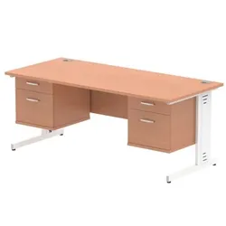 Impulse 1800x800 Desk Beech Top White Leg + 2 Fixed Peds