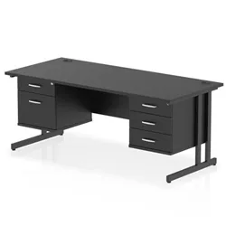 Impulse 1800x800 Desk Black/Black Cantilever 2 & 3 Drawer Fixed Peds
