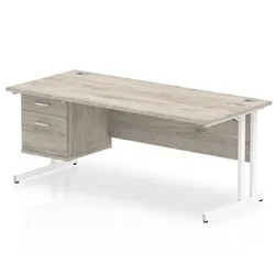 Impulse 1800x800 Desk Grey Oak White Cantilever + Fixed Ped