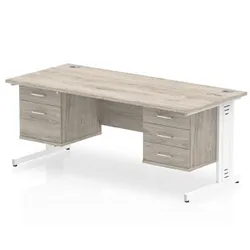 Impulse 1800x800 Desk Grey Oak White Leg + 2 Pedestal Bundle