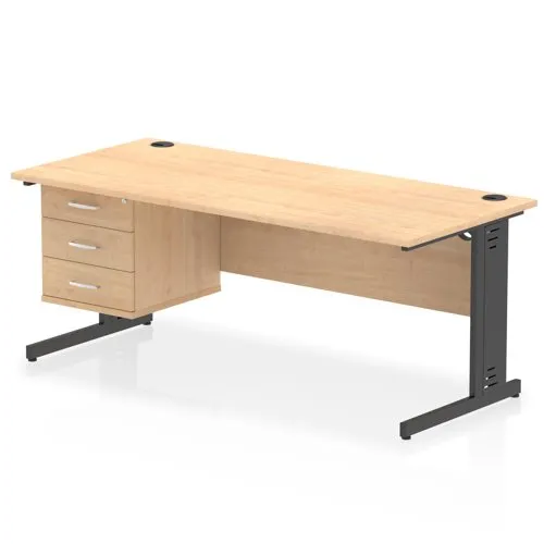 Impulse 1800x800 Desk Maple/Black Cable Managed Leg 3 Dr Fixed Ped