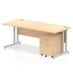 Impulse 1800x800 Desk Maple Top Silver Cantilever Leg+ Mobile Ped