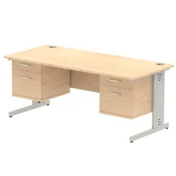 Impulse 1800x800 Desk Maple Top Silver Leg + 2 Fixed Peds