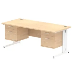Impulse 1800x800 Desk Maple Top White Leg + 2 Fixed Peds