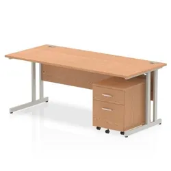 Impulse 1800x800 Desk Oak Silver Cantilever Leg+ Mobile Ped