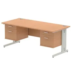 Impulse 1800x800 Desk Oak Silver Leg + 2 Fixed Peds