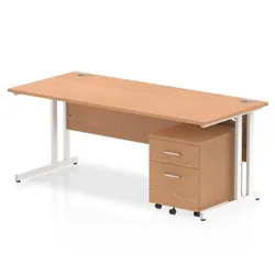 Impulse 1800x800 Desk Oak WhiteCantilever Leg+ Mobile Ped