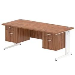 Impulse 1800x800 Desk Walnut Top White Leg + 2 Fixed Peds