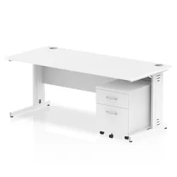 Impulse 1800x800 Desk White Top White Cable Managed Leg+ Mobile Ped