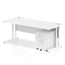 Impulse 1800x800 Desk White Top White Cantilever Leg+ Mobile Ped
