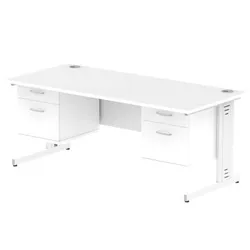 Impulse 1800x800 Desk White Top White Leg + 2 Fixed Peds