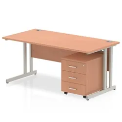 Impulse 1800x800mm Desk Beech Top Silver Cantilever Leg + Mobile Ped