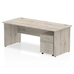 Impulse 1800x800mm Desk Grey Oak Panel Leg + Mobile Ped