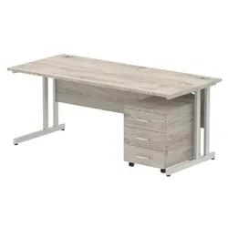 Impulse 1800x800mm Desk Grey Oak Silver Cantilever Leg + Mobile Ped