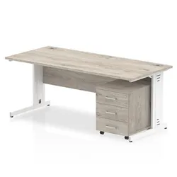 Impulse 1800x800mm Desk Grey Oak WhiteCable Managed Leg + Mobile Ped