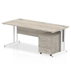 Impulse 1800x800mm Desk Grey Oak WhiteCantilever Leg + Mobile Ped