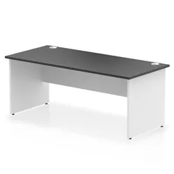 Impulse 1800x800mm Straight Office Desk Black Top White Panel End Leg