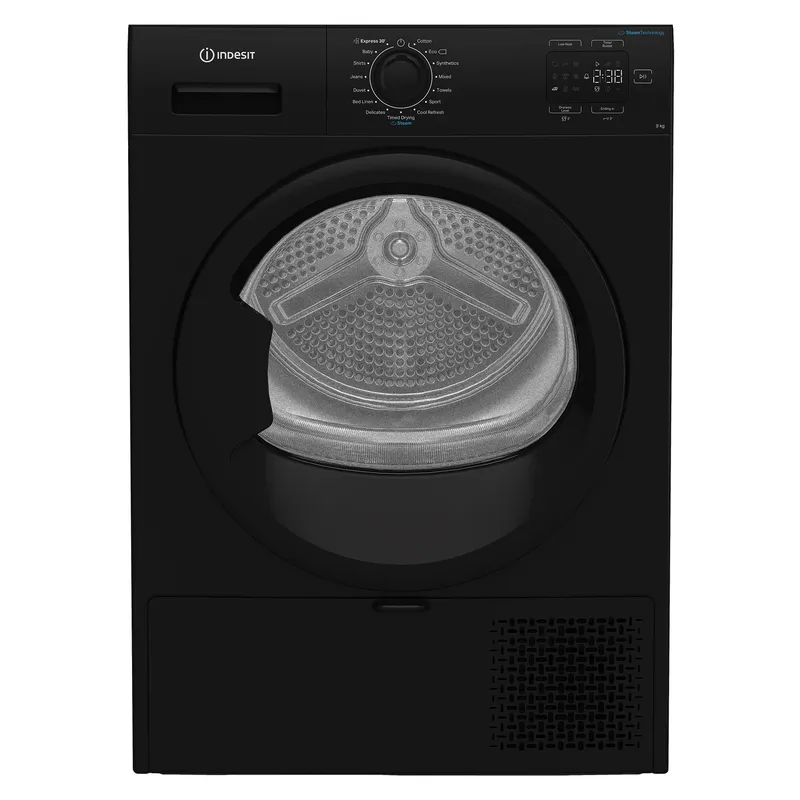 Indesit CYD92DBBUK 9kg Heat Pump Condenser Dryer in Black A Rated Stea