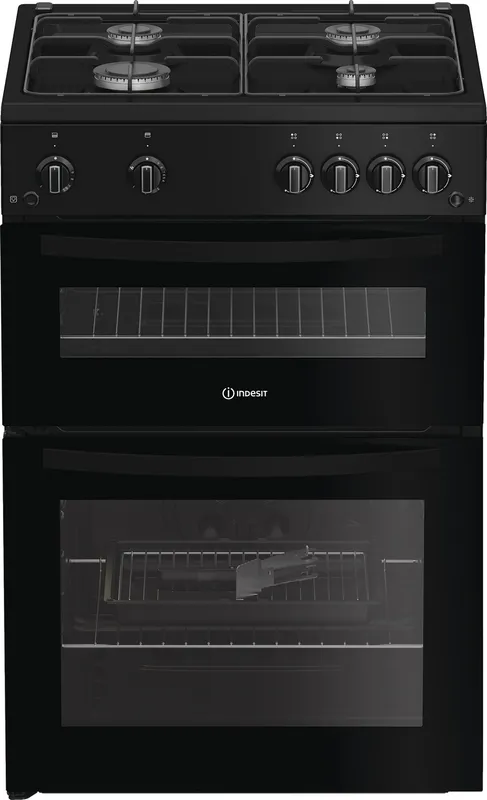 Indesit IDG6GB 60cm wide Double Oven Gas Cooker - Black - A+/A Rated, Black