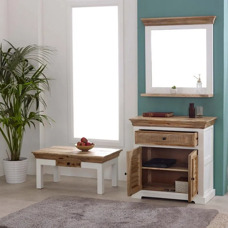 Indian Hub Alfie Sideboard - 1 Drawer & 2 Doors - Mango Wood - L40 x W80 x H80 cm in Brown Brown