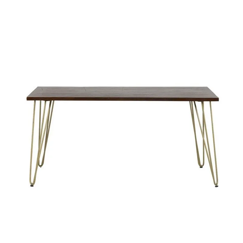 Indian Hub Dark Gold Dining Table - Solid Mango Wood - L85 x W160 x H76 cm in Brown Brown