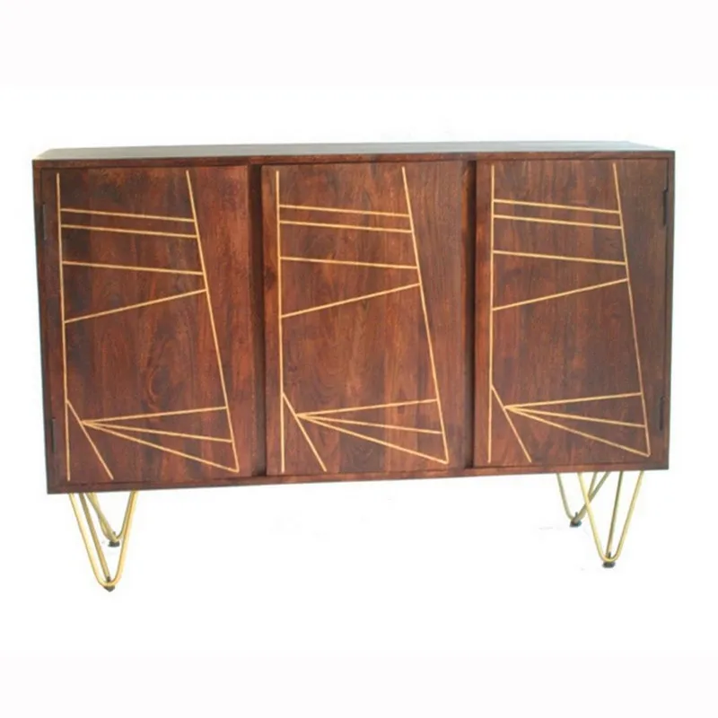 Indian Hub Dark Gold Large Sideboard - Solid Mango Wood - L40 x W135 x H85 cm in Brown Brown