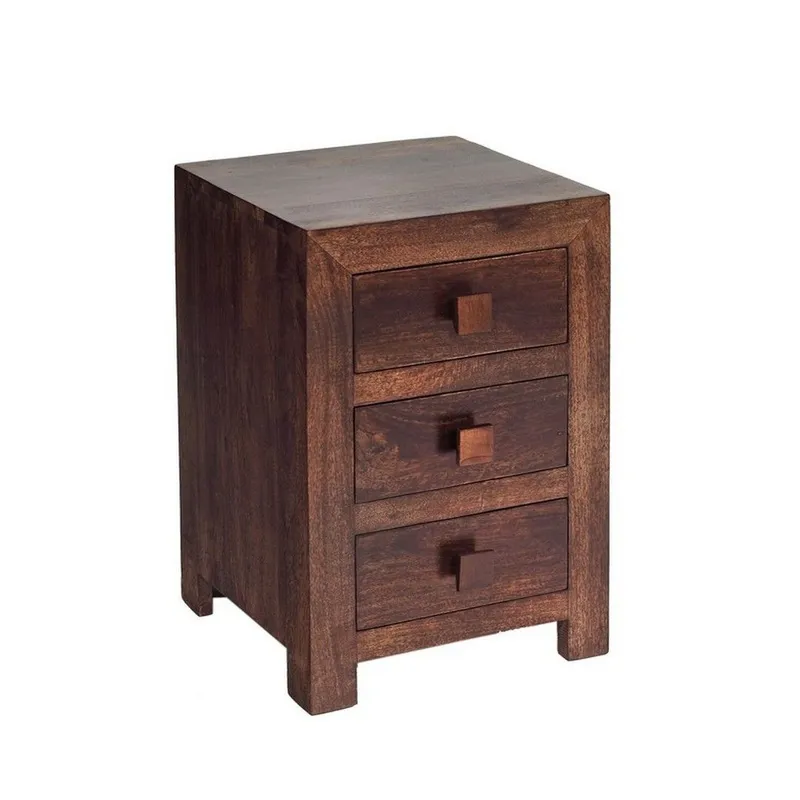 Indian Hub Toko Dark Mango 3 Drawer Bedside - Solid Mango Wood - L40xW42xH62cm in Brown Brown