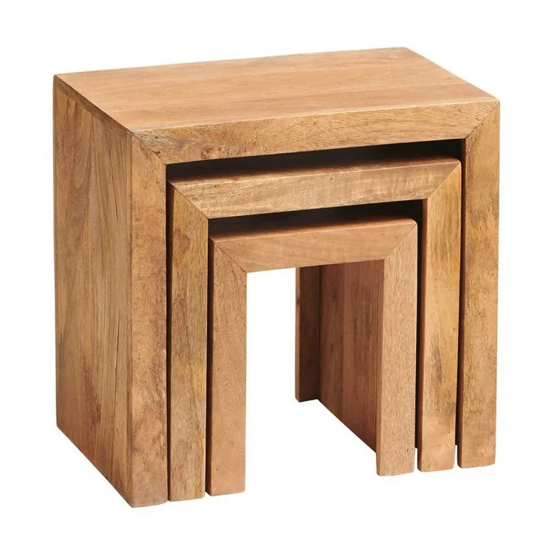 Verty Furniture - Dakota Light Mango Nest of 3 Tables - Light Wood