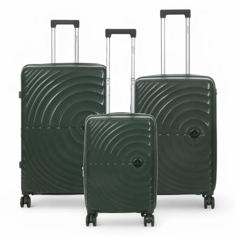 Infinity Leather Expandable Hard Shell 8 Wheels Luggage Cabin Suitcase Set in Green - Green