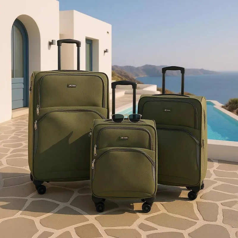Infinity Leather Expandable Soft 8 Wheel Lightweight Suitcase Luggage Travel Bags in Green Size: Medium - Green