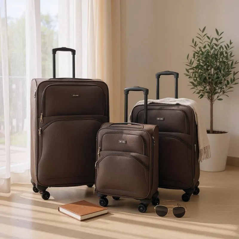 Infinity Leather Expandable Soft 8 Wheel Lightweight Suitcase Luggage Travel Bags in Brown Size: Medium - Brown