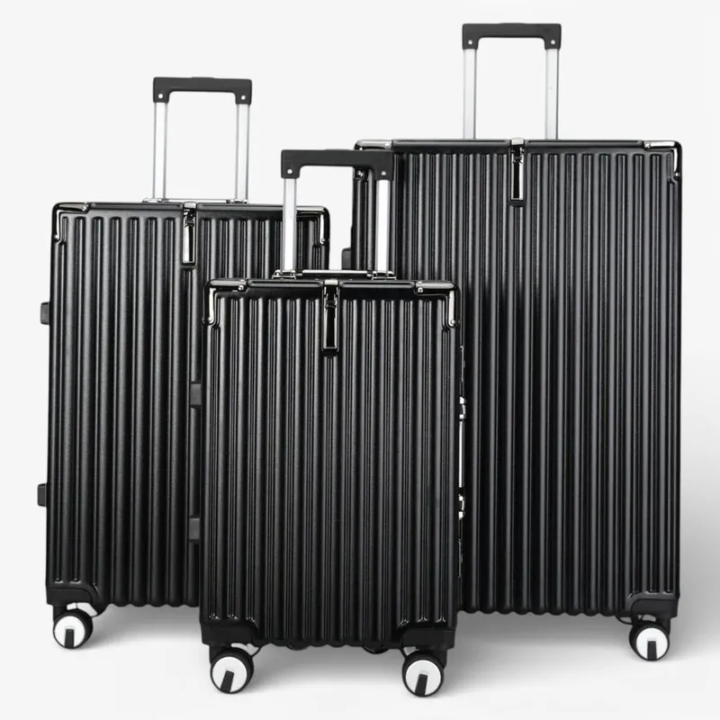 Infinity Leather Hardshell 8 Wheel Abs Luggage Trolley Hard Shell Suitcase Set - Rimowa in Black Black