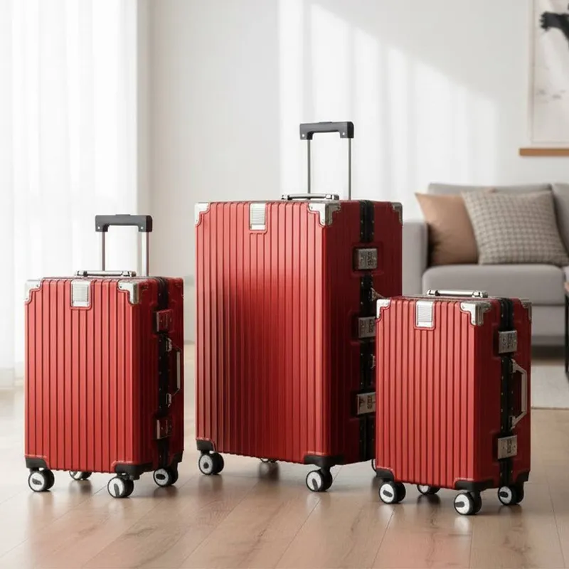 Infinity Leather Hardshell Rimowa Inspired 8 Wheel Abs Luggage Hard Shell Suitcase Set in Red Red
