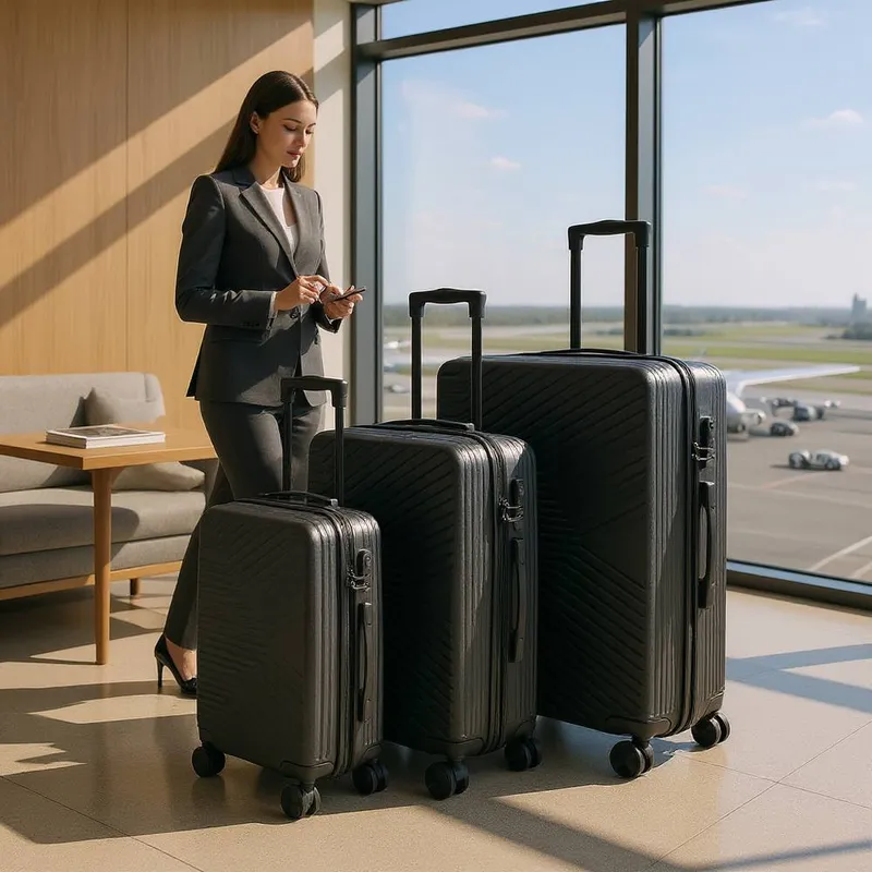 Infinity Leather Hardshell Suitcase Robust 8 Wheel Cabin Luggage Case Bag in Black - Black