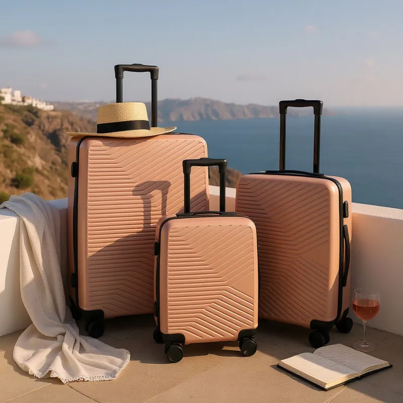 Infinity Leather Hardshell Suitcase Robust 8 Wheel Cabin Luggage Case Bag in Rose Gold Rose Gold Cabin