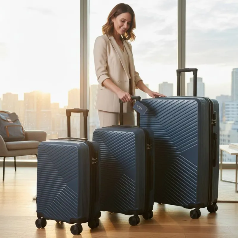Infinity Leather Hardshell Suitcase Robust 8 Wheel Cabin Luggage Case - Belgium in Blue - Blue