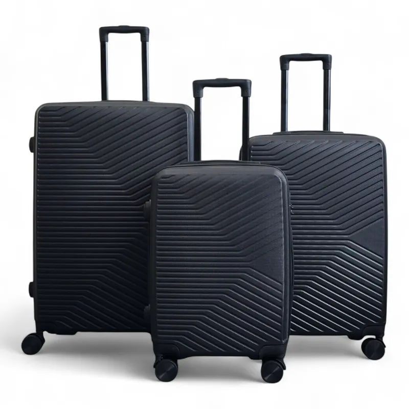 Infinity Leather Hardshell Suitcase Robust 8 Wheel Luggage Cabin Case Bag Set in Black Black