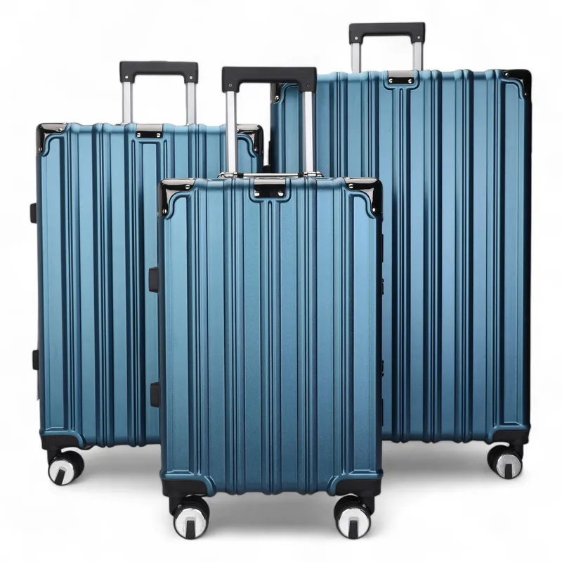 Infinity Leather Hardshell Suitcase Set Robust 8 Wheel Luggage Cabin Case Bag in Blue Blue