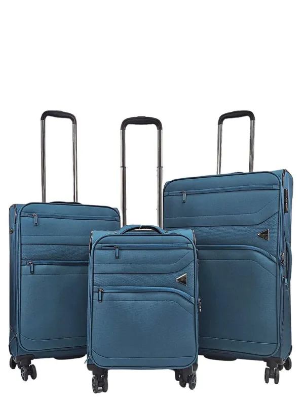 Infinity Leather Lightweight 8 Wheel Travel Luggage Suitcases in Teal Size: Medium - Teal